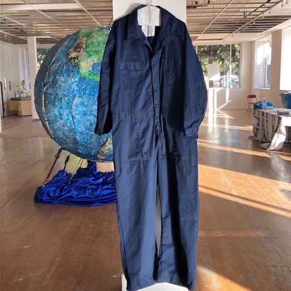 Blue utility overalls